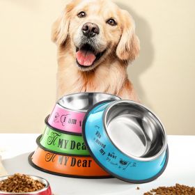 Stainless steel dog bowl; color anti-skid dog bowl; cat bowl (colour: 22cm, size: Pink Cartoon)