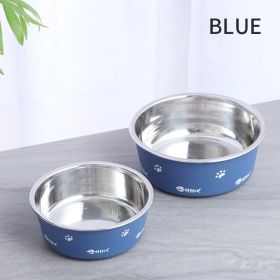 Dog Bowl Cat Bowl For Food And Water, Stainless Steel Pet Feeding Bowl, Durable Non-Skid Insulated Heavy Duty With Rubber Bottom For Medium Large Dogs (Color: Blue, size: L)